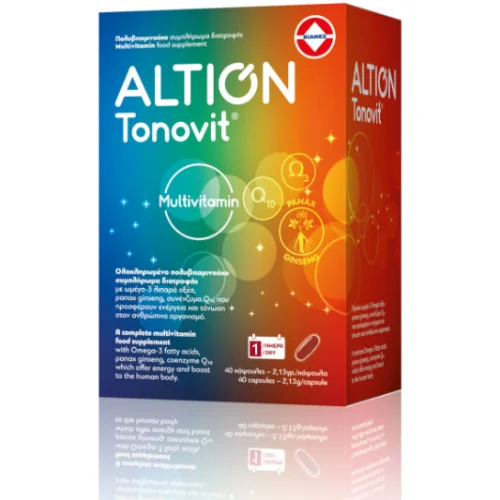 Altion - Tonovit &Pi;&omicron;&lambda;&upsilon;&beta;&iota;&tau;&alpha;&mu;ί&nu;&eta; &mu;&epsilon; &Omega;-3 &Lambda;&iota;&pi;&alpha;&rho;ά &Omicron;&xi;έ&alpha; &kappa;&alpha;&iota; Q10, &Chi;&omega;&rho;ί&sigmaf; &Iota;ώ&delta;&iota;&omicron; - 40Soft Caps