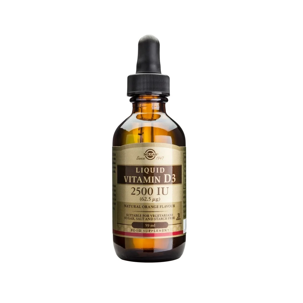 Solgar - Vitamin D 3 2500 IU Liquid, Γερά Όστα, Ανοσοποιητικό, νευρικό Σύστημα - 59ml
