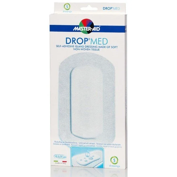 Master Aid - Drop Med Αντικολλητικές Αυτοκόλλητες Γάζες - 3τμχ 10,5x30