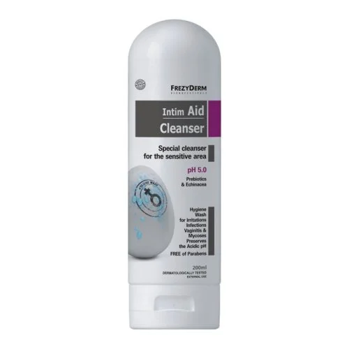 Frezyderm Intim Aid Cleanser &mu;&epsilon; &Pi;&rho;&omicron;&beta;&iota;&omicron;&tau;&iota;&kappa;ά & &Epsilon;&chi;&iota;&nu;ά&kappa;&epsilon;&alpha; pH 5 &Upsilon;&gamma;&rho;ό &Kappa;&alpha;&theta;&alpha;&rho;&iota;&sigma;&mu;&omicron;ύ 200ml