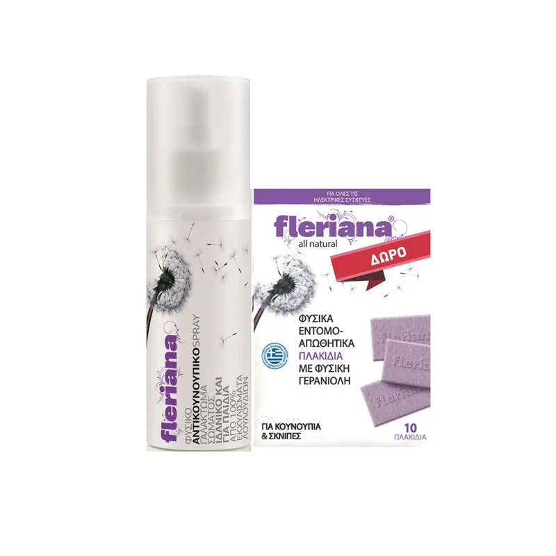 Fleriana Εντομοαπωθητικό Γαλάκτωμα σε Spray 100ml & Δώρο Φυσικά Εντομοαπωθητικα Πλακίδια 10 tabs Κατάλληλο για Παιδιά