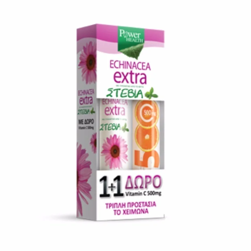 Power Health - Echinacea Extra με Στέβια & ΔΩΡΟ Vitamin C 500mg - 2x20eff.tabs