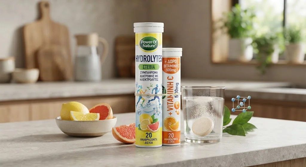 Power Of Nature Hydrolytes Stevia Συμπλήρωμα Διατροφής με Ηλεκτρολύτες 20 Αναβράζοντα Δισκία + Δώρο Βιταμίνη C 500mg 20 Αναβράζοντα Δισκία