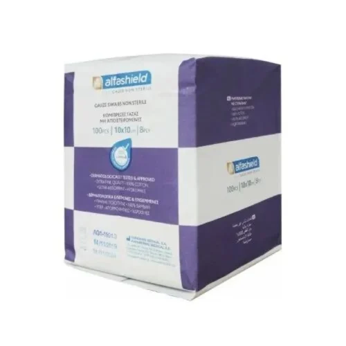 Karabinis Medical Alfashield &Mu;&eta; &Alpha;&pi;&omicron;&sigma;&tau;&epsilon;&iota;&rho;&omega;&mu;έ&nu;&epsilon;&sigmaf; &Gamma;ά&zeta;&epsilon;&sigmaf; 8ply 10x10cm 100&tau;&epsilon;&mu;