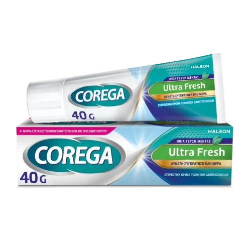 Corega Cream Ultra Fresh &Sigma;&tau;&epsilon;&rho;&epsilon;&omega;&tau;&iota;&kappa;ή &Kappa;&rho;έ&mu;&alpha; &gamma;&iota;&alpha; &tau;&epsilon;&chi;&nu;&eta;&tau;ή &omicron;&delta;&omicron;&nu;&tau;&omicron;&sigma;&tau;&omicron;&iota;&chi;ί&alpha; 40 gr