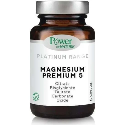 Power of nature platinum range magnesium premium 5 συμπλήρωμα διατροφής με μαγνήσιο 187,5mg για το Μυϊκό και Νευρικό Σύστημα 60caps