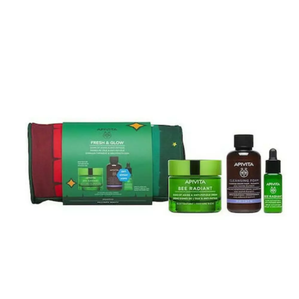 Apivita Bee Radiant Fresh & Glow Gel Balm Νύχτας 50ml & Serum 10ml & Cleansing Foam 75ml