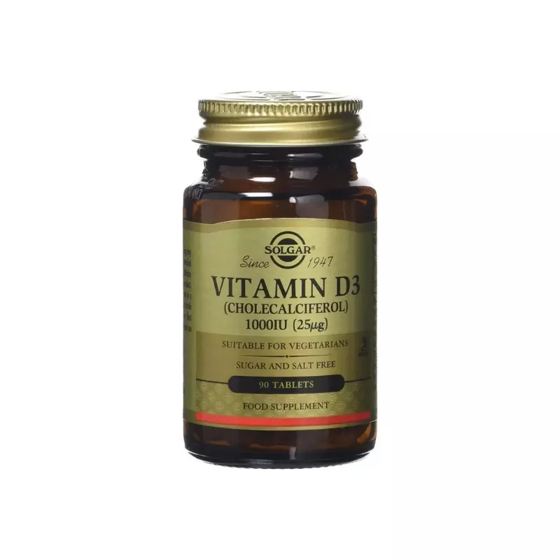 Solgar Vitamin D3 TABL 1000IU X90 Tb Η Vitamin D3 1000IU παρέχει βιταμίνη D3, μια βιταμίνη με πολλαπλά οφέλη για τον οργανισμό, ειδικά όταν απαντάται στην ενεργό της μορφή (χοληκασιφερόλη). Σύμφωνα με επιστημονικές έρευνες η βιταμίνη D3 σε μορφή χοληκαλσιφερόλης είναι η πιο αφομοιώσιμη από τον οργανισμό μορφή βιταμίνης D.