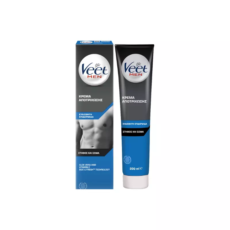 Veet Men Ανδρική Κρέμα Αποτρίχωσης Σώματος για Ευαίσθητες Επιδερμίδες 200ml Ανδρική κρέμα αποτρίχωσης για ευαίσθητες επιδερμίδες.
