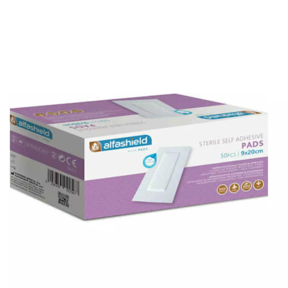 Karabinis Medical Αποστειρωμένα Αυτοκόλλητα Επιθέματα Alfashield 20x9cm 50τμχ