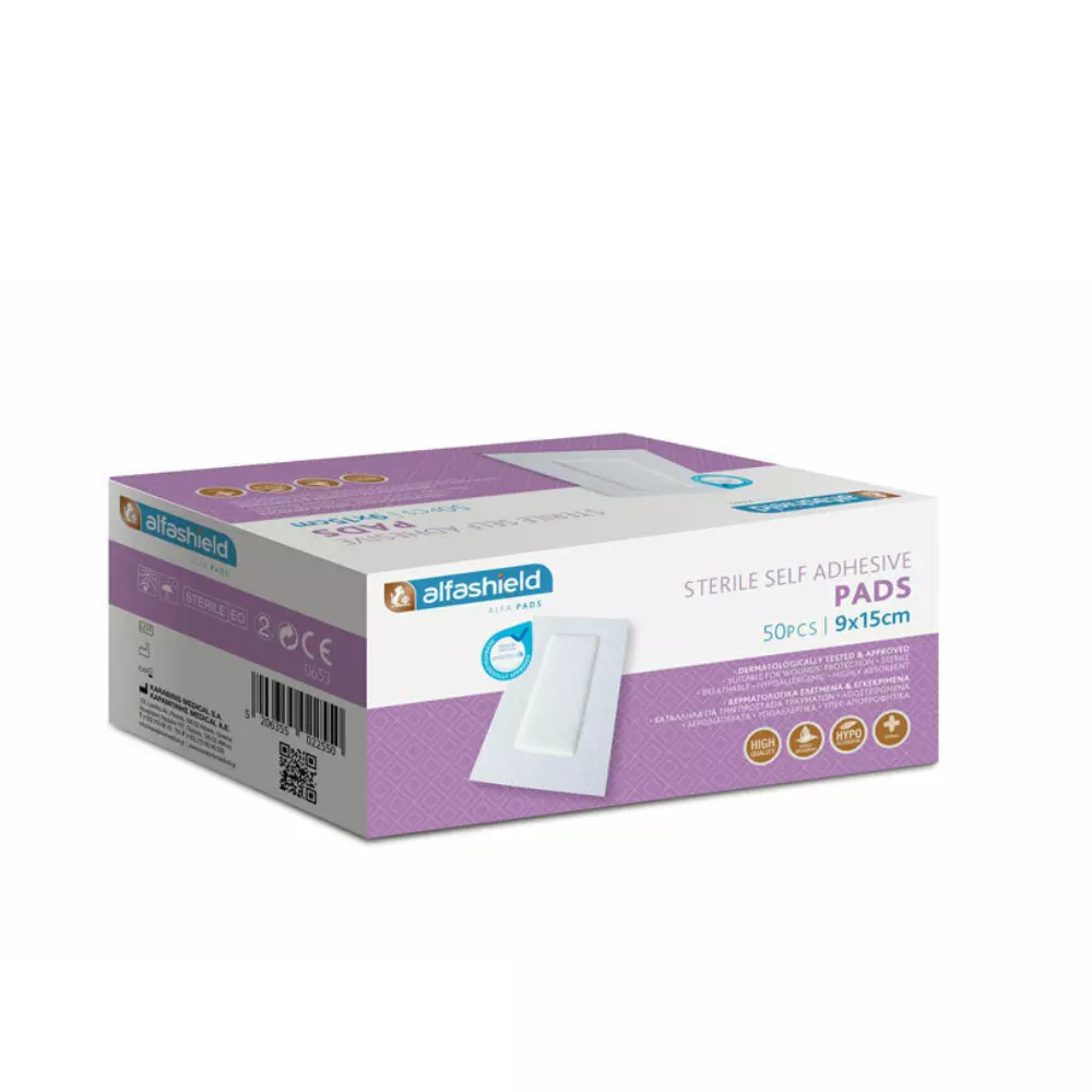 Karabinis Medical Αποστειρωμένα Αυτοκόλλητα Επιθέματα Alfashield 15x9cm 50τμχ