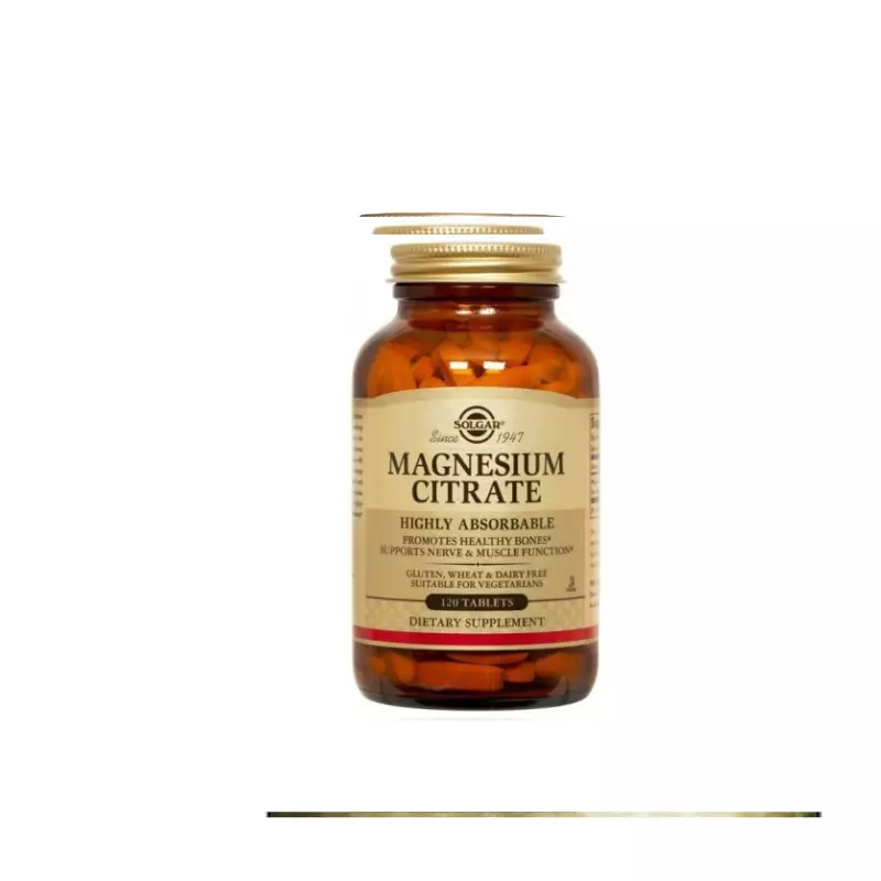 Solgar - Magnesium Citrate 200mg - 120tabs Το μαγνήσιο είναι απαραίτητο για την ομαλή λειτουργία των επινεφριδίων και για την ομαλοποίηση των συμπτωμάτων που σχετίζονται με το στρες, ενώ παράλληλα προάγει την ομαλή παραγωγή ενέργειας στο σώμα.