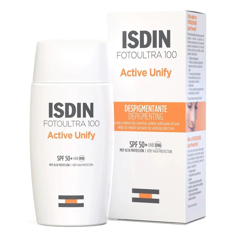 ISDIN fotoultra 100 active unify αντηλιακό προσώπου spf50+ για μείωση & πρόληψη σκούρων κηλίδων από τον ήλιο, 50ml