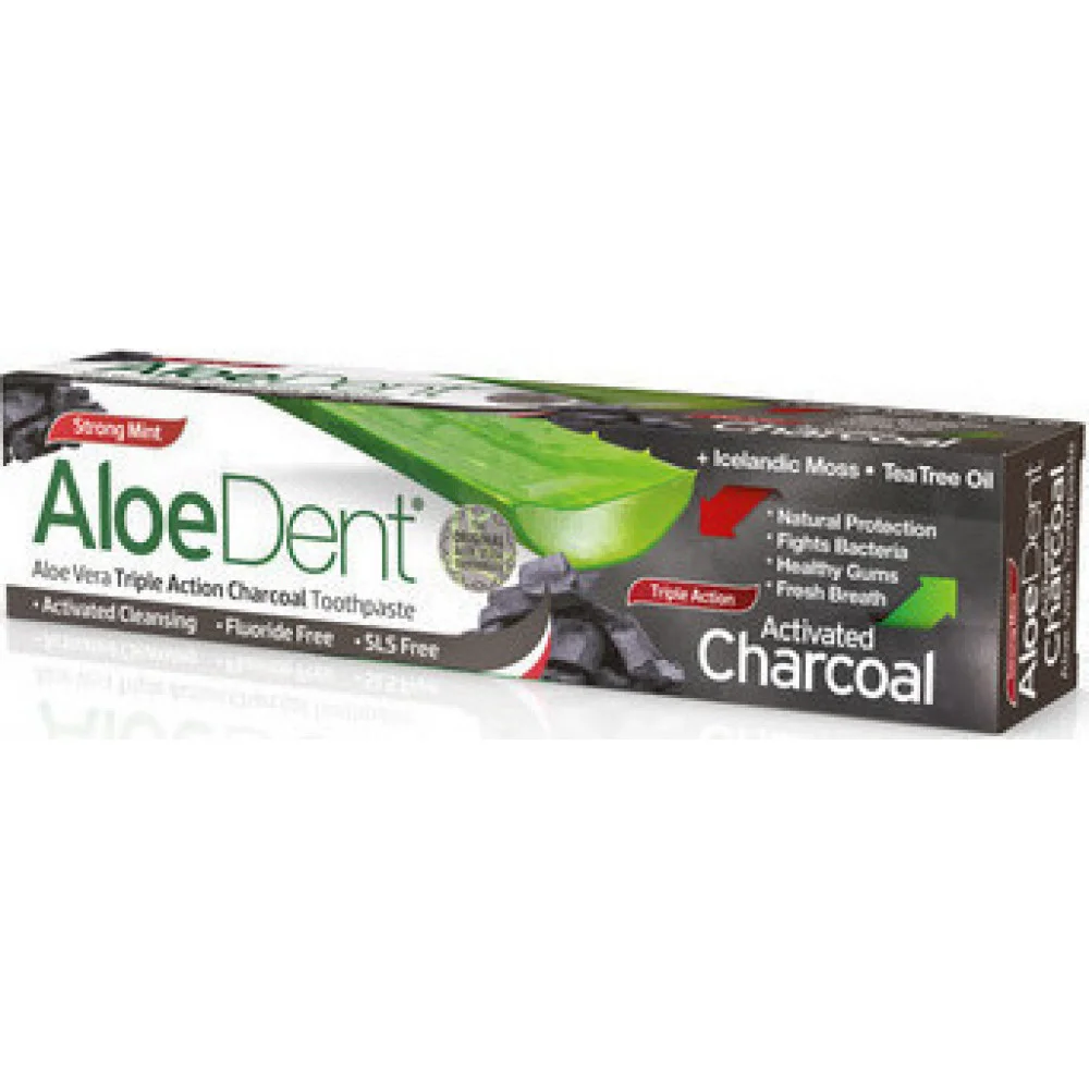 Optima Naturals AloeDent Triple Action Charcoal Οδοντόκρεμα με Ενεργό Άνθρακα & Χωρίς Φθόριο για Λεύκανση & Πλάκα 100ml