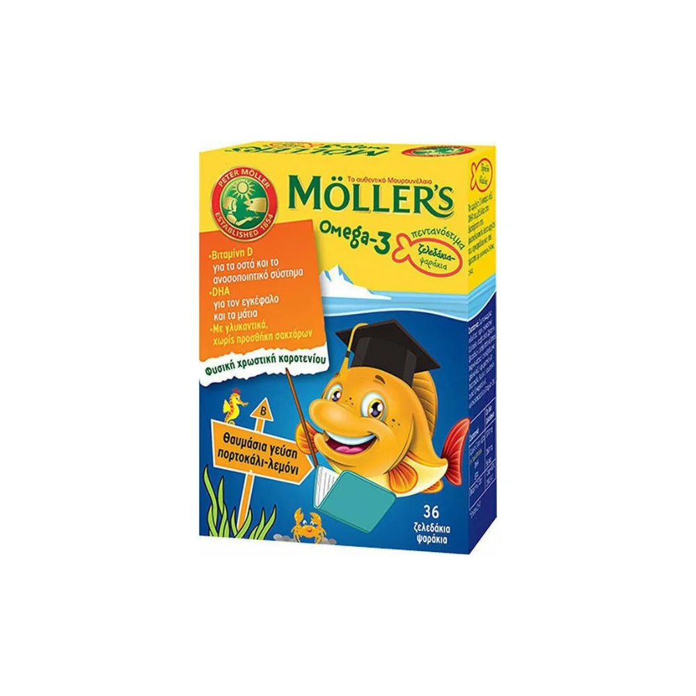 Moller's Omega 3 Ιχθυέλαιο Κατάλληλο για Παιδιά 36 Ζελεδάκια Πορτοκάλι Λεμόνι