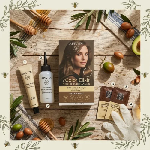 Apivita My Color Elixir 5.0 Light Brown, Μόνιμη Βαφή Μαλλιών Καστανό Ανοιχτό 5.0 50ml+75ml+2x15ml