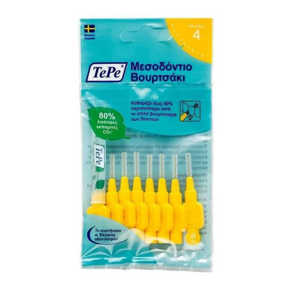 TePe Original Μεσοδόντια Βουρτσάκια 0.7mm Κίτρινα 8τμχ