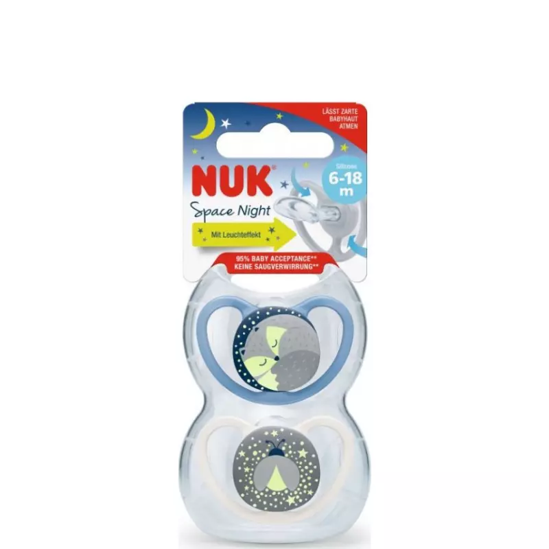 Nuk Ορθοδοντικές Πιπίλες Σιλικόνης για 6-18 μηνών Space Night με Θήκη Νυκτός 2 τεμάχια
