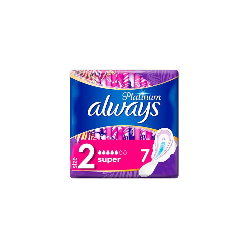 Always Platinum Ultra Super Σερβιέτες με Φτερά για Αυξημένη Ροή 5 Σταγόνες Μέγεθος 2 7τμχ