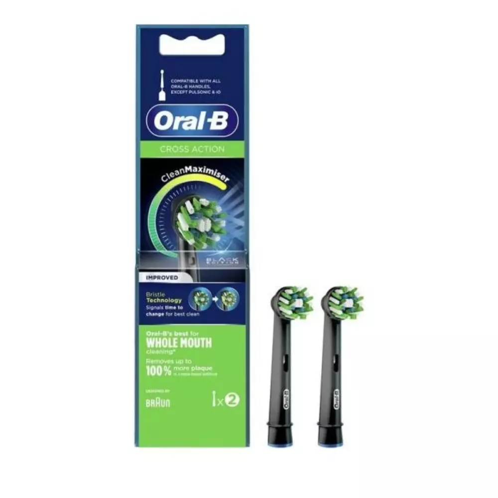 Oral-B Cross Action Black Edition Clean Maximiser Μαύρες Ανταλλακτικές Κεφαλές για Ηλεκτρικές Οδοντόβουρτσες 2τεμ