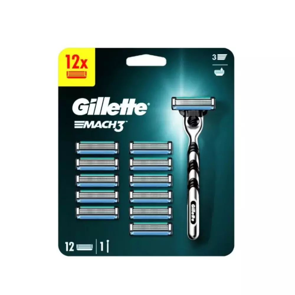 Gillette Mach 3 Ανδρική Ξυριστική Μηχανή 1τεμ & Ανταλλακτικές Κεφαλές 12τεμ