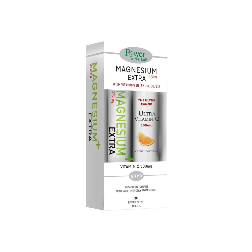 Power Of Nature Μαγνήσιο 375mg 20 αναβ. δισκία & Βιταμίνη C 500mg 20 αναβ. δισκία