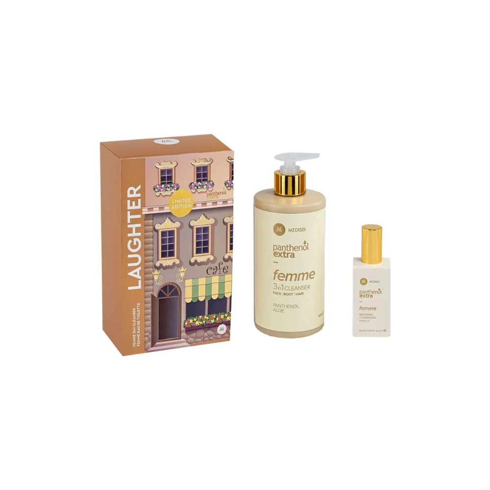 Panthenol Extra PROMO PACK Limited Edition Laughter Femme 3 In 1 Γυναικείο Αφρόλουτρο-Σαμπουάν 500ml & Femme Άρωμα 50ml