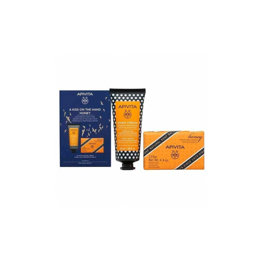 Apivita Promo Pack Kiss On The Hand Honey Κρέμα Χεριών Για Ενυδάτωση Πλούσιας Υφής 50ml & Φυσικό Σαπούνι Μέλι 125gr.