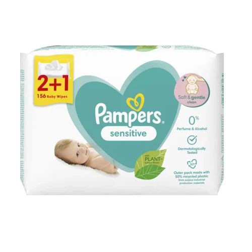 Pampers &Mu;&omega;&rho;&omicron;&mu;ά&nu;&tau;&eta;&lambda;&alpha; Sensitive 3 &Sigma;&upsilon;&sigma;&kappa;&epsilon;&upsilon;&alpha;&sigma;ί&epsilon;&sigmaf; x 52 &Mu;&omega;&rho;&omicron;&mu;ά&nu;&tau;&eta;&lambda;&alpha;, 156&tau;&epsilon;&mu;