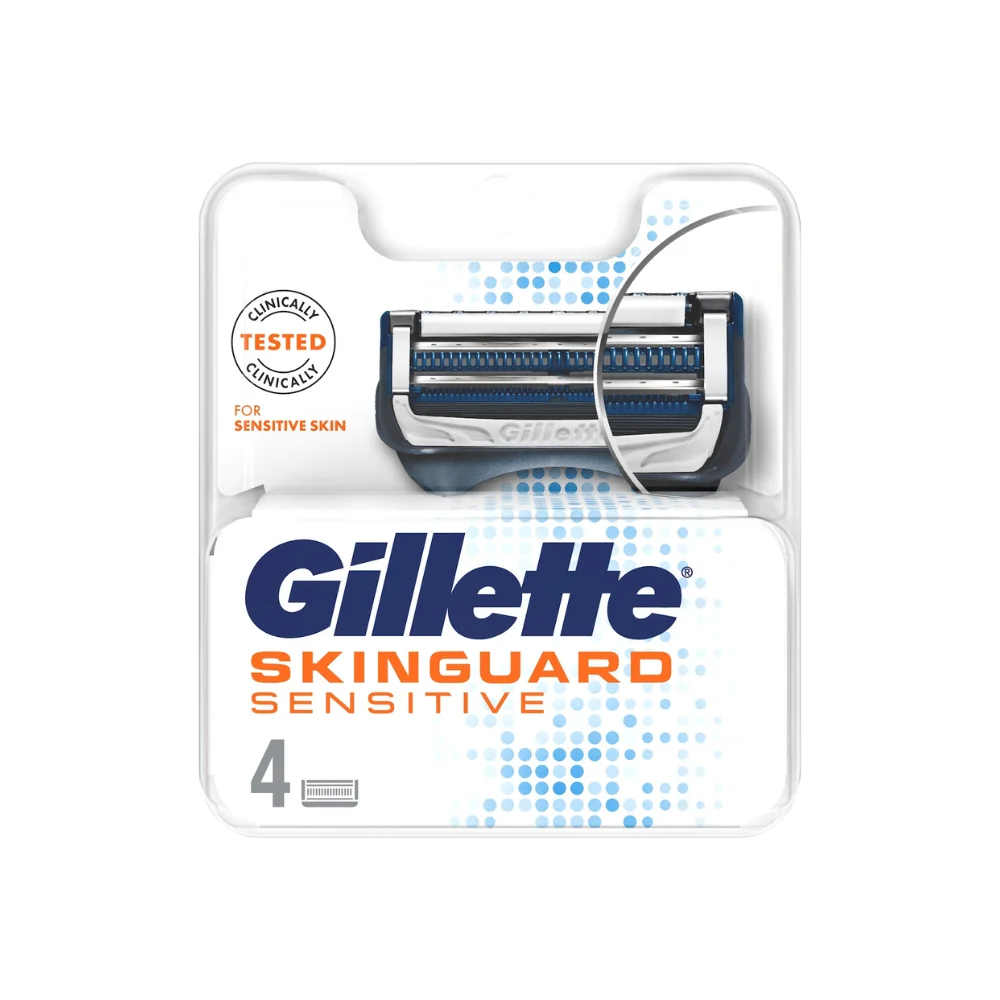Gillette Skinguard Sensitive Ανταλλακτικές Κεφαλές με 2 Λεπίδες και Λιπαντική Ταινία για Ευαίσθητες Επιδερμίδες 4τμχ