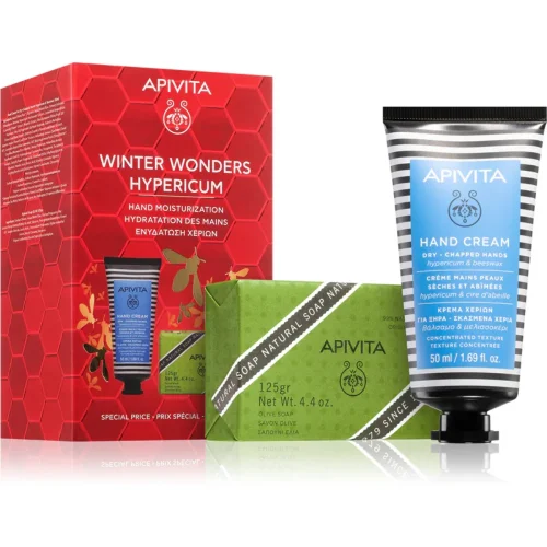 Apivita Promo Winter Wonders Hypericum&nbsp; &Kappa;&rho;έ&mu;&alpha; &Chi;&epsilon;&rho;&iota;ώ&nu; 50ml & Natural Soap, &Phi;&upsilon;&sigma;&iota;&kappa;ό &Sigma;&alpha;&pi;&omicron;ύ&nu;&iota; &mu;&epsilon; &Epsilon;&lambda;&iota;ά 125gr