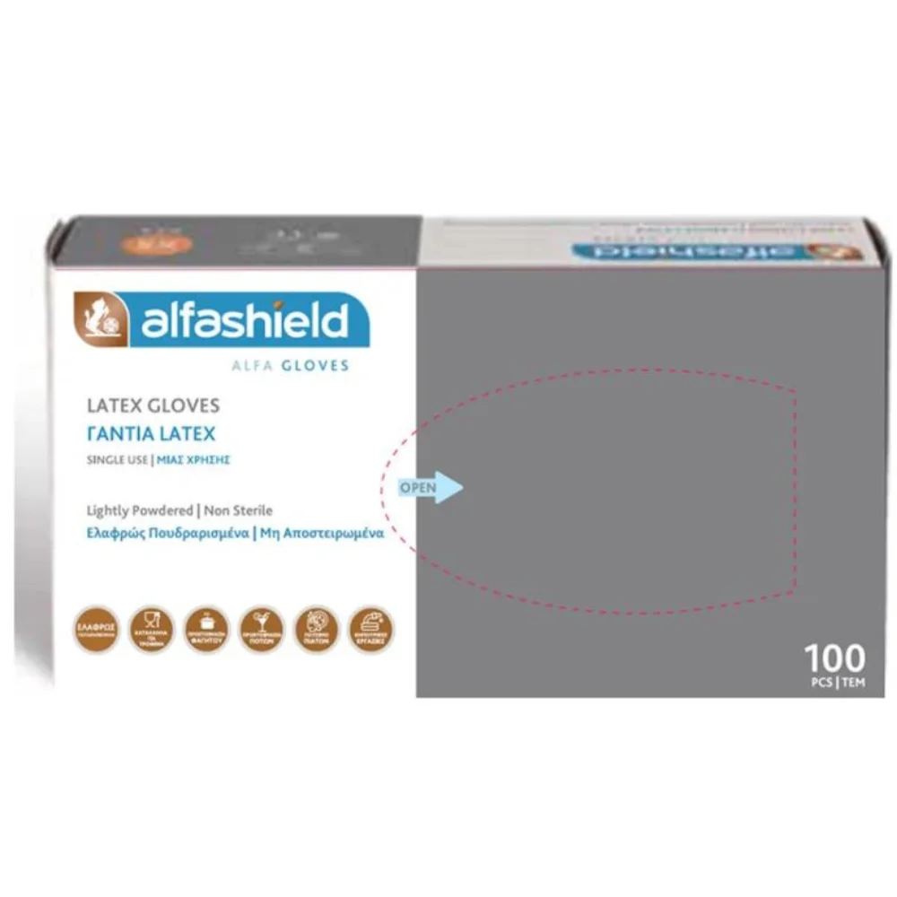 Alfashield Γάντια Latex X Large Πουδραρισμένα 100 Τεμάχια