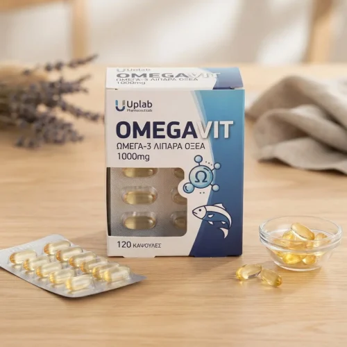 Uplab Pharmaceuticals Omegavit &Kappa;ά&psi;&omicron;&upsilon;&lambda;&epsilon;&sigmaf; &Omega;&mu;έ&gamma;&alpha;-3 &Lambda;&iota;&pi;&alpha;&rho;ά &Omicron;&xi;έ&alpha; 1000mg 120 &kappa;ά&psi;&omicron;&upsilon;&lambda;&epsilon;&sigmaf;
