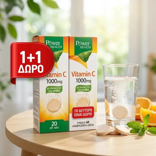 Power health vitamin C 1000mg &mu;&epsilon; &gamma;&lambda;&upsilon;&kappa;&alpha;&nu;&tau;&iota;&kappa;ό &alpha;&pi;ό &sigma;&tau;έ&beta;&iota;&alpha; (20+20)eff.tabs 1+1 &delta;ώ&rho;&omicron;&nbsp;