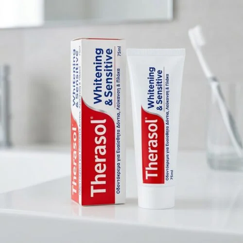 Therasol Whitening & Sensitive &Omicron;&delta;&omicron;&nu;&tau;ό&kappa;&rho;&epsilon;&mu;&alpha; &gamma;&iota;&alpha; &Epsilon;&upsilon;&alpha;ί&sigma;&theta;&eta;&tau;&alpha; &Delta;ό&nu;&tau;&iota;&alpha; , &Lambda;&epsilon;ύ&kappa;&alpha;&nu;&sigma;&eta; & &Pi;&lambda;ά&kappa;&alpha; 75ml