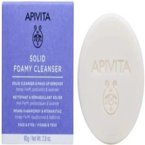 Apivita solid foamy cleanser, &mu;&pi;ά&rho;&alpha; &kappa;&alpha;&theta;&alpha;&rho;&iota;&sigma;&mu;&omicron;ύ &kappa;&alpha;&iota; &nu;&tau;&epsilon;&mu;&alpha;&kappa;&iota;&gamma;&iota;ά&zeta;, 80g