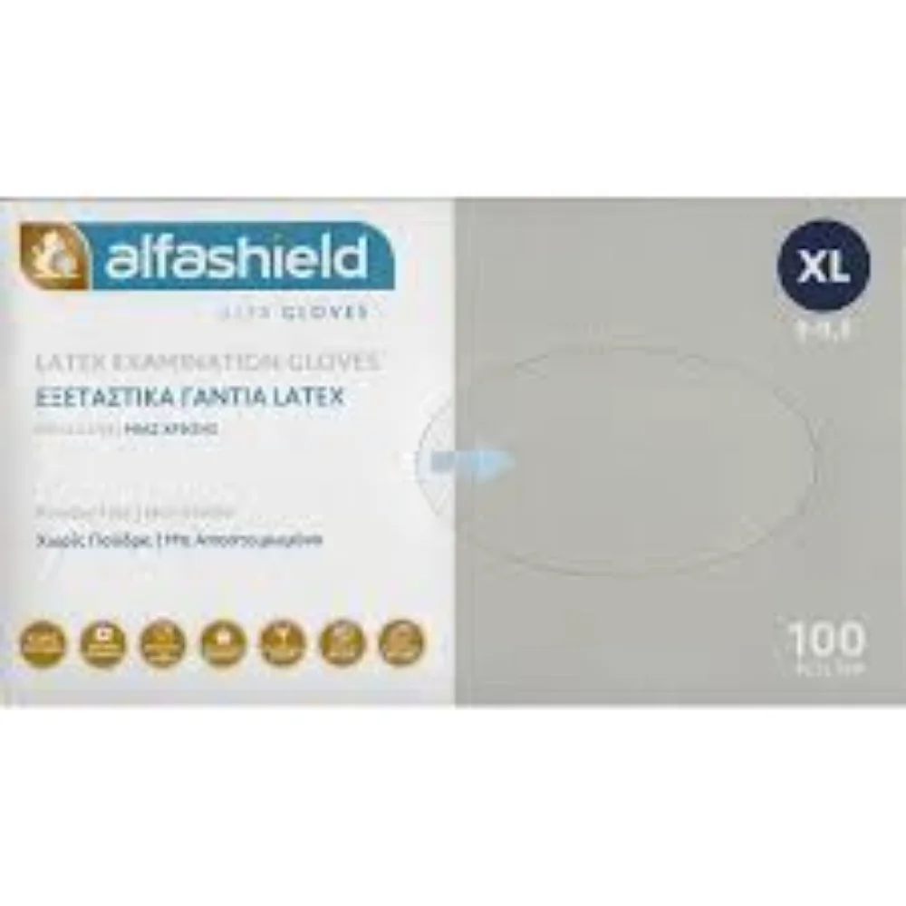 Alfashield Γάντια Latex Χωρίς Πούδρα Λευκό Extra Large100τμχ
