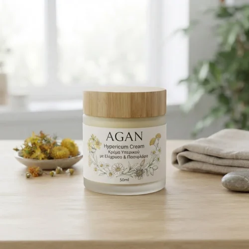 Agan hypericum &kappa;&rho;έ&mu;&alpha; &upsilon;&pi;&epsilon;&rho;&iota;&kappa;&omicron;ύ &mu;&epsilon; &epsilon;&lambda;ί&chi;&rho;&upsilon;&sigma;&omicron; & &pi;&alpha;&sigma;&iota;&phi;&lambda;ό&rho;&alpha; 50ml