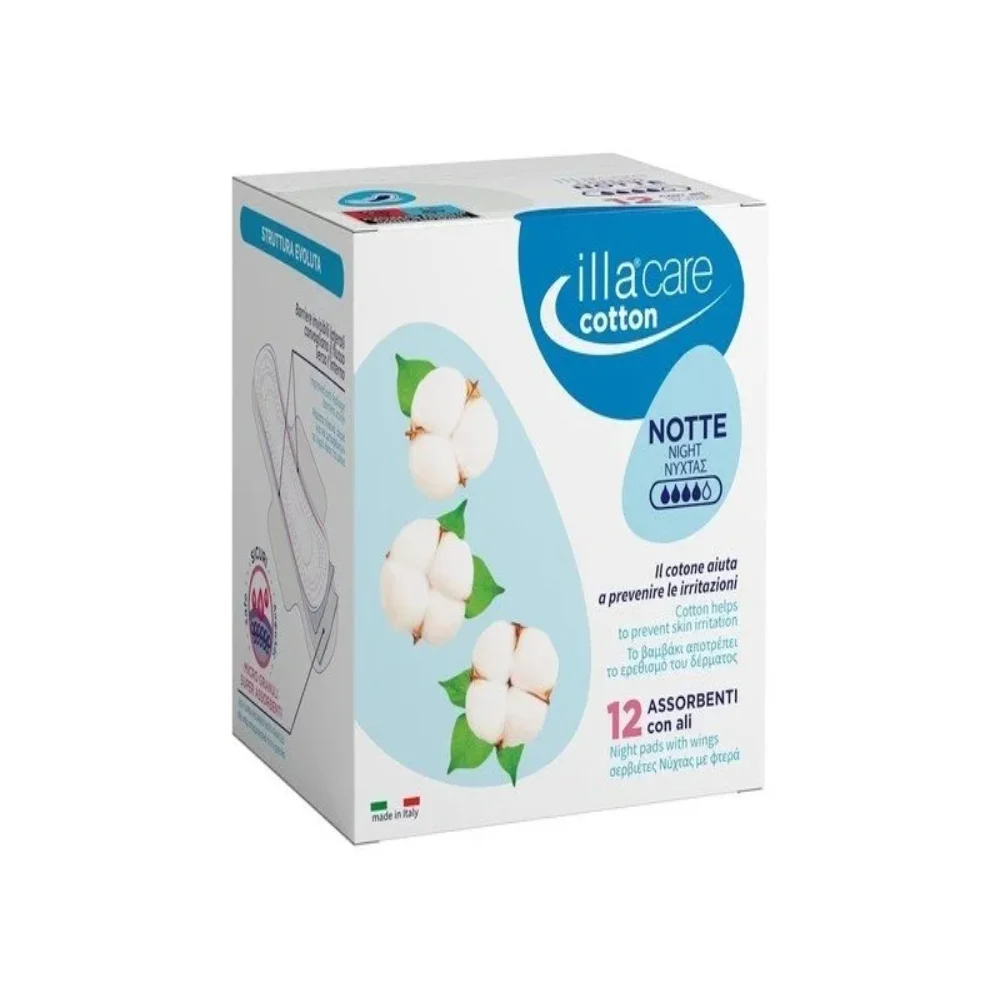 Illa Care Cotton Σερβιέτες Νύχτας με Φτερά, 12τεμ