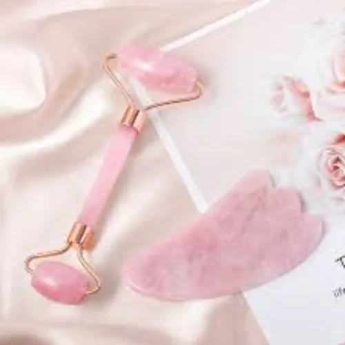 Anti - Aging Facial Massage Set Pink Jade Stone Gua Sha