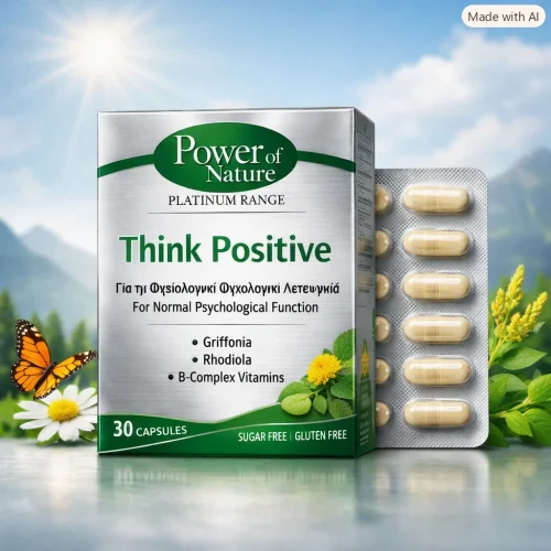 Power of Nature Platinum Range Think Positive &gamma;&iota;&alpha; &tau;&eta; &Phi;&upsilon;&sigma;&iota;&omicron;&lambda;&omicron;&gamma;&iota;&kappa;ή &Psi;&upsilon;&chi;&omicron;&lambda;&omicron;&gamma;&iota;&kappa;ή &Lambda;&epsilon;&iota;&tau;&omicron;&upsilon;&rho;&gamma;ί&alpha;, 30caps