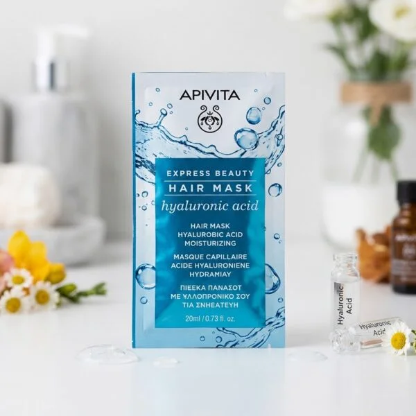 Apivita Express Beauty Hair Mask Hyaluronic Acid 20ml - &Mu;ά&sigma;&kappa;&alpha; &Mu;&alpha;&lambda;&lambda;&iota;ώ&nu; &Gamma;&iota;&alpha; &Epsilon;&nu;&upsilon;&delta;ά&tau;&omega;&sigma;&eta; &Mu;&epsilon; &Upsilon;&alpha;&lambda;&omicron;&upsilon;&rho;&omicron;&nu;&iota;&kappa;ό &Omicron;&xi;ύ