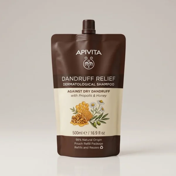Apivita Dandruff Relief Dermatological Shampoo Against Dry Dandruff Refill, Ανταλλακτικό για Δερματολογικό Σαμπουάν Κατά της Ξηροδερμίας 500ml